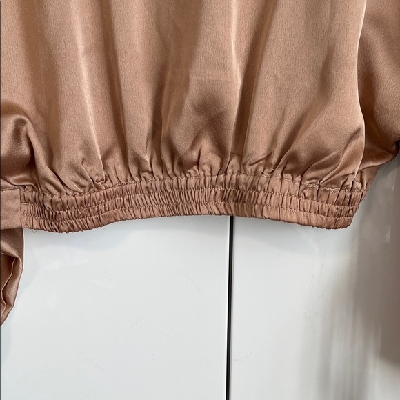 YAYA & CO Champaign Color Satin Effect Wrap Blouse Puff Sleeve, Size S - Picture 7 of 10